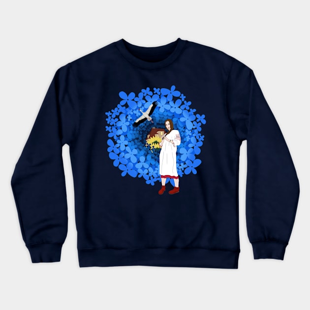 Ukrainian woman, Stork and flowers Crewneck Sweatshirt by KateQR